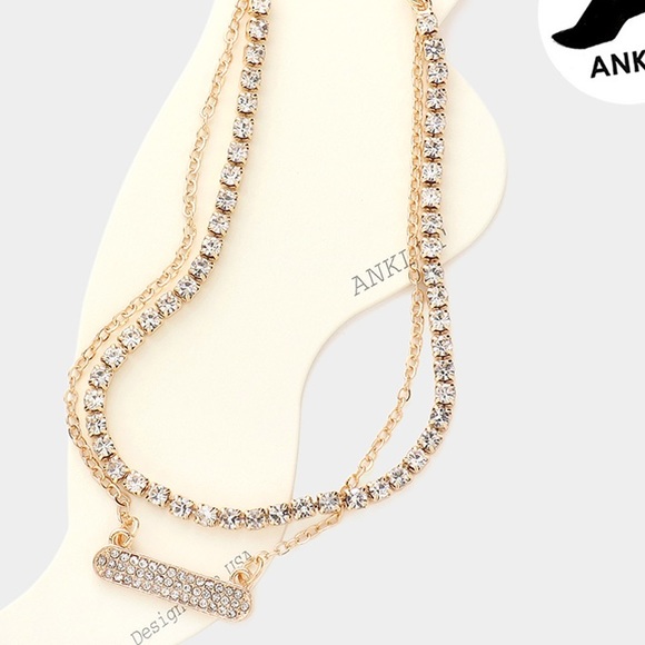Rhinestone embellished double layered ankle bracelet set - Picture 2 of 3